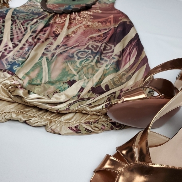 New Gold Multicolored Boho Beaded Blouse XL - Picture 16 of 16